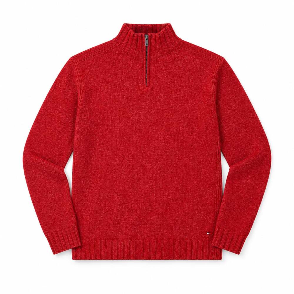 Tommy Hilfiger Lambswool Quarter Zip Pullover Sweater Red